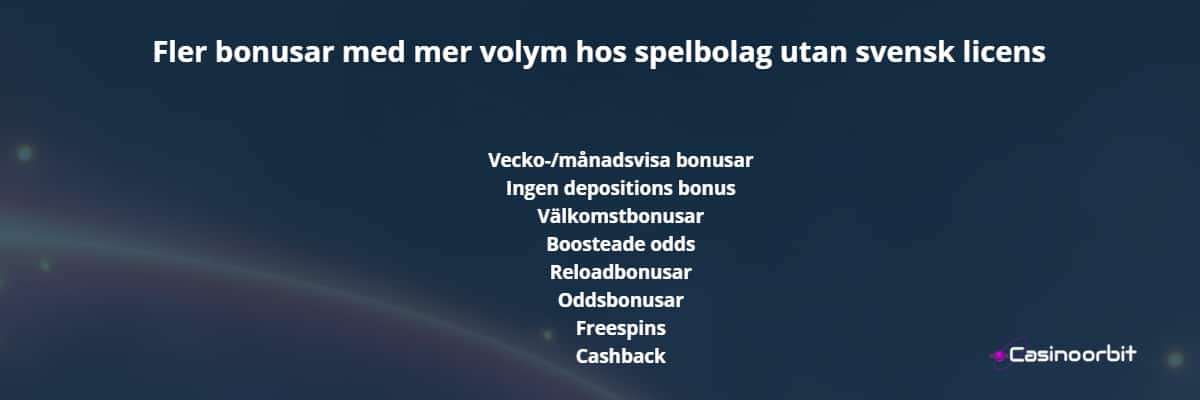 Betting utan svensk licens 17 Fler bonusar med mer volym hos spelbolag utan svensk licens